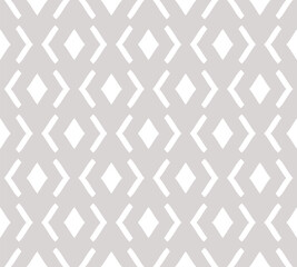 Abstract geometric seamless pattern. Subtle vector grey and white background. Simple ornament with rhombuses, diamond shapes, mesh, grid. Elegant ornament graphic texture. Repeatable geo design