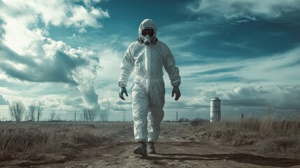 Protective biohazard suit worn for safety.