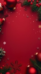 Red Christmas background with decorations, portrait orientation