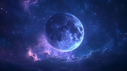 Blue Moon and Stars Illustration