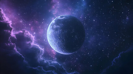 Purple Nebulae and Moon Background