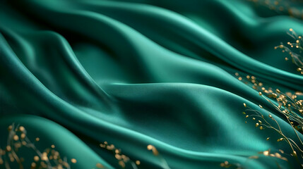 Obraz premium Abstract Green Fabric Background with Golden Details
