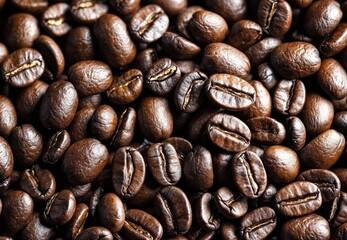 Fototapeta premium Close up of roasted premium arabica coffee beans forming a textured background