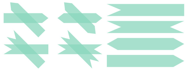 Set of green semi-transparent washi tapes isolated on white. Tapes collection in vector. Pieces of decorative tape for scrapbooks. Torn paper. Turquoise