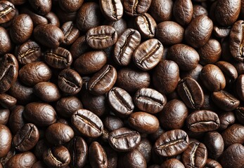 Fototapeta premium Close up of roasted premium arabica coffee beans forming a textured background