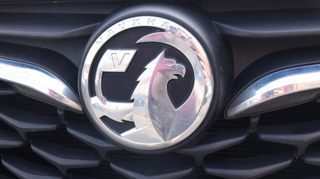 CARDIFF, MID GLAMORGAN, WALES UK - OCTOBER 10, 2024: VAUXHALL CAR LOGO METALLIC