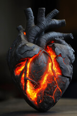 Heart made of coal and glowing embers