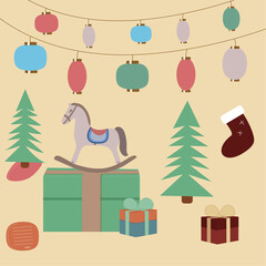 Weihnachten Dekoration Weihnachtsbaum und Geschenke 