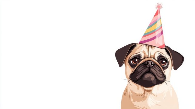 pug wearing party hat on white background clip art preview