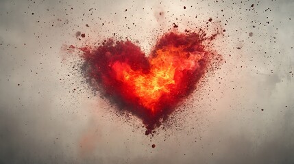A fiery heart shape exploding with vibrant colors, symbolizing passion and intensity.
