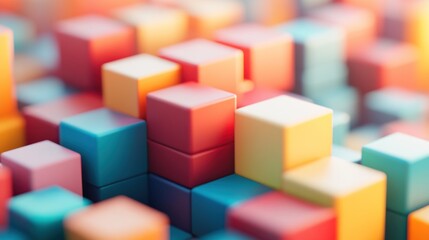 Obraz premium A colorful arrangement of 3D blocks in various sizes and hues, creating a playful scene.