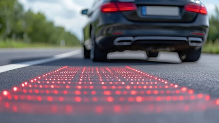 Luxury car on open road with digital rear projection