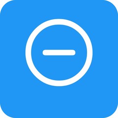 blue glossy icon button with reflection,sign of negative in round circle on blue background.