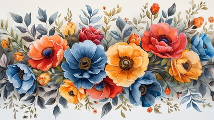 Art is a traditional bunch flower of floral ornaments. A multi-color motif on a light background, isolated element. Fantasy traditional bouquet