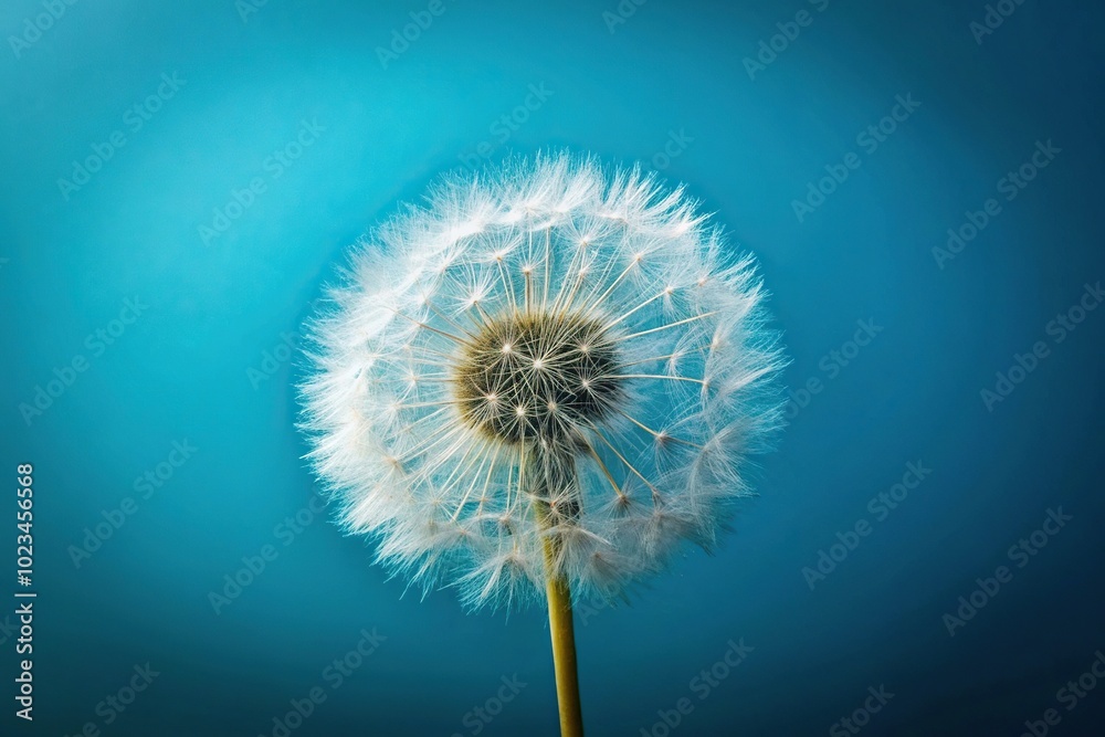 Wall mural high angle dandelion against blue background symbolizing simplicity and nature