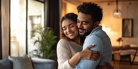 Obraz premium couple embracing in living room,
