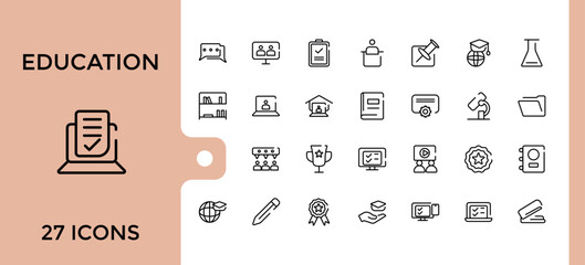 Education and learning line icon set, related to education, success, academic subjects and more. Editable stroke, pixel perfect.