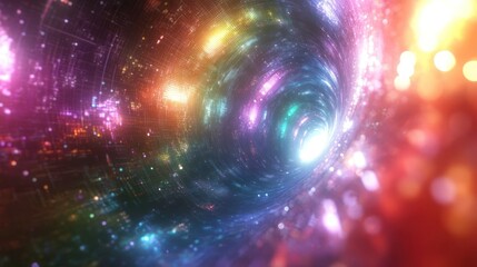 Fototapeta premium A vibrant, swirling cosmic tunnel filled with colorful lights and patterns.