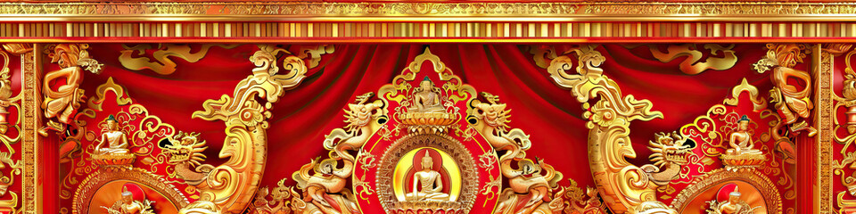 Red and Gold Ornate Buddhist Thangka