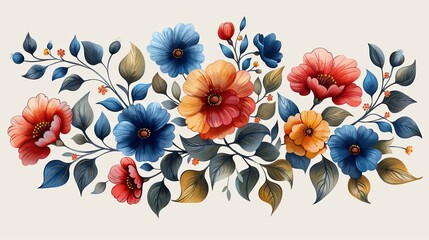 Art is a traditional bunch flower of floral ornaments. A multi-color motif on a light background, isolated element. Fantasy traditional bouquet