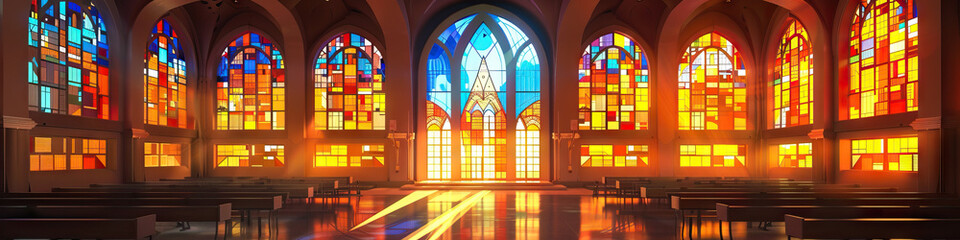 Fototapeta premium Jewish Synagogue Illuminated by Stained Glass