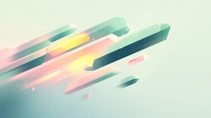 Abstract geometric shapes in pastel colors, creating a dynamic, modern visual effect.