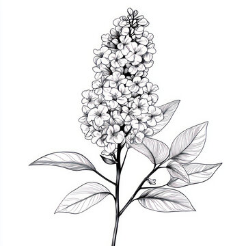 recommend clip art: A Crepe Myrtle, line pattern, black and white artwork style. Coloring book, zoom out, isolated on solid white background