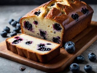 Blueberry loaf pound cake with fresh blueberries. Exquisite blueberry pound cake