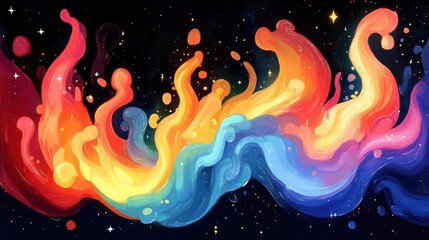 A vibrant abstract design featuring flowing colors resembling flames against a dark backdrop.