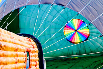 Preparing a hot air balloon to start the flight, heated by hot air