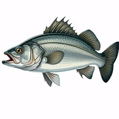 realistic illustration of a grey sea bass fish  isolated on white background