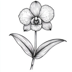 Fototapeta premium A Orchid, line pattern, black and white artwork style. Coloring book, zoom out, isolated on solid white background