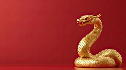 Fototapeta premium Golden Snake with Red Background