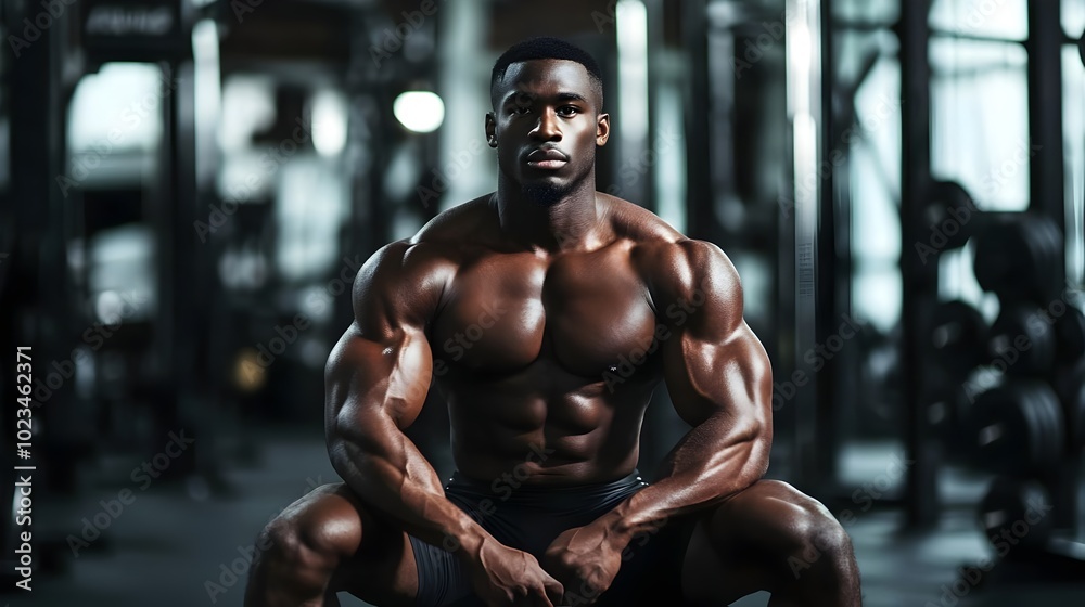 Wall mural a black man is working out in the gym and engaging in fitness training to build muscle and improve h