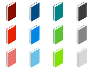 アイソメトリックシンプル閉じた本アイコンカラフルセット：縦右面小口A