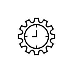 A clock with a gear symbol, representing time management, settings, or mechanical work.