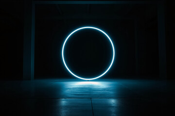 glowing circular ring light in the dark, perfect background 