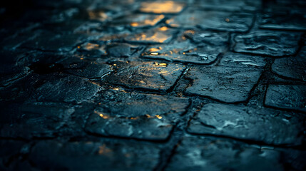 Obraz premium Wet Cobblestone Pavement with Glowing Light - Photo