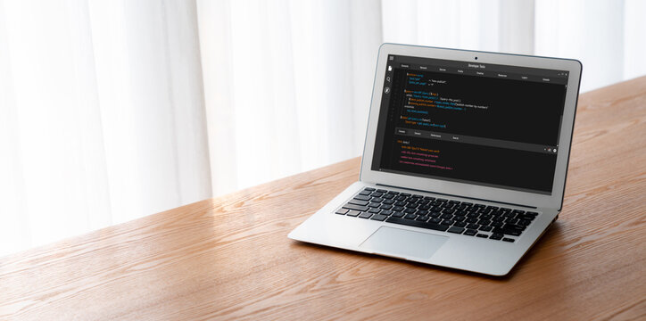 Software development programming on computer screen for modish application and program coding