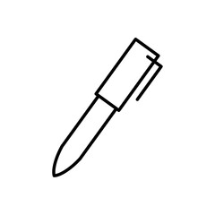 Simple outline icon of a pen, symbolizing writing or stationary.