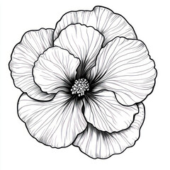 Fototapeta premium A Begonia, line pattern, black and white artwork style. Coloring book, zoom out, isolated on solid white background