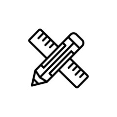 Outline icon of a pencil with a ruler, symbolizing design or drafting.