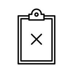 Simple outline of a document with a cross, symbolizing rejection or cancellation.