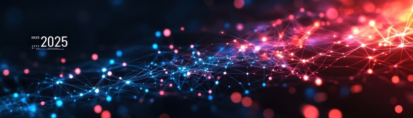 Fototapeta premium Abstract Network of Interconnected Glowing Points with Red and Blue Highlights