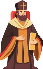 A vector illustration of a bishop in traditional attire holding a book, representing authority, religion, and spiritual leadership.
