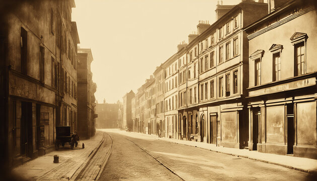 Fototapeta Old photo of the street of the old city. Sepia.