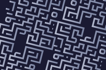 Abstract geometric pattern design featuring intricate maze-like shapes on a dark background