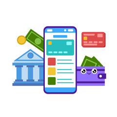 Online bank, online wallet, bank account. Simple color vector illustration.