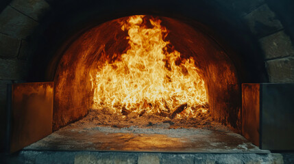 Burning Flames in Cremation Oven 