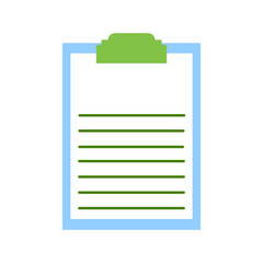 Clipboard with a document. Simple flat color illustration.